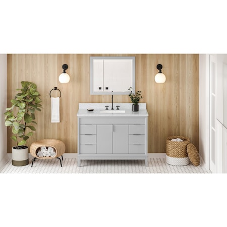 Jeffrey Alexander 48In. Grey Theodora Vanity, White Carrara Marble Vanity Top, Undermount Rectangle Bowl VKITTHE48GRWCR